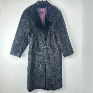 Vintage Textured Black Faux Fur Trench Coat